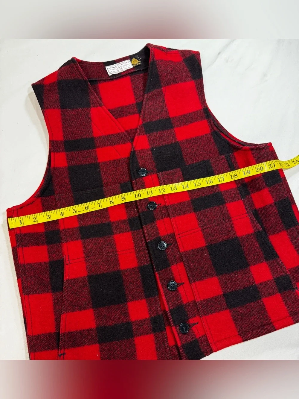Vintage CC Filson Vest Mens Size 44 Red Mackinaw Wool Buffalo Plaid 80’s